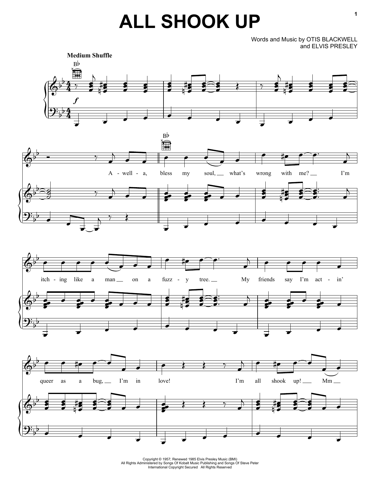 Elvis Presley All Shook Up Sheet Music Download Printable Pdf Pop Music Score For Piano Solo