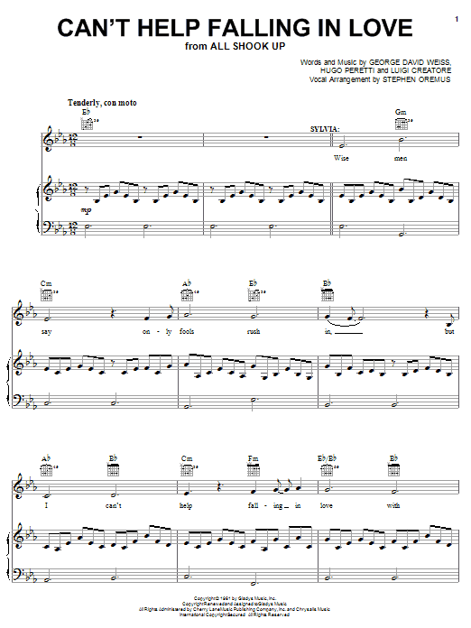 Elvis Presley Can T Help Falling In Love Sheet Music Download Pdf Score