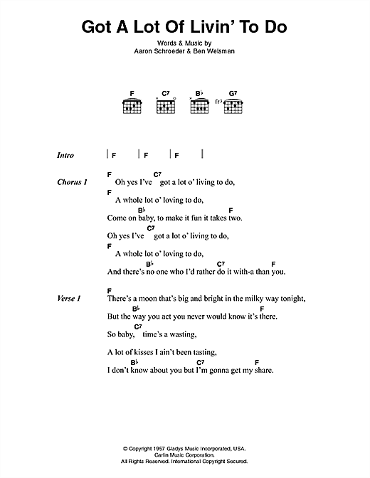 Elvis Presley Got A Lot Of Livin' To Do sheet music preview music notes and score for Lyrics & Chords including 3 page(s)
