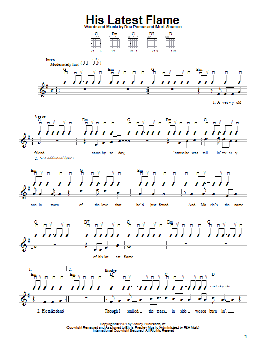 Learn to play Elvis Presley His Latest Flame sheet music for Easy Guitar in minutes. Elvis Presley His Latest Flame sheet music notes and chords