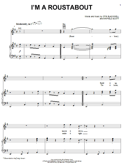 Learn to play Elvis Presley I'm A Roustabout sheet music for Lyrics & Chords in minutes. Elvis Presley I'm A Roustabout sheet music preview music notes and score for Lyrics & Chords including 2 page(s)