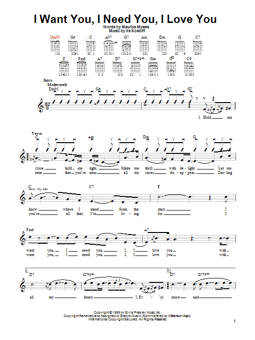 Learn to play Elvis Presley I Want You, I Need You, I Love You sheet music for Easy Guitar in minutes. Elvis Presley I Want You, I Need You, I Love You sheet music notes and chords