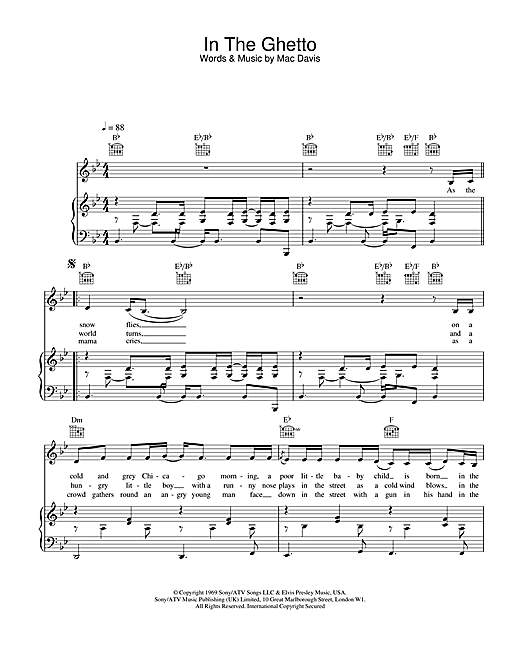Learn to play Elvis Presley In The Ghetto sheet music for Piano, Vocal & Guitar in minutes. Elvis Presley In The Ghetto sheet music notes and chords