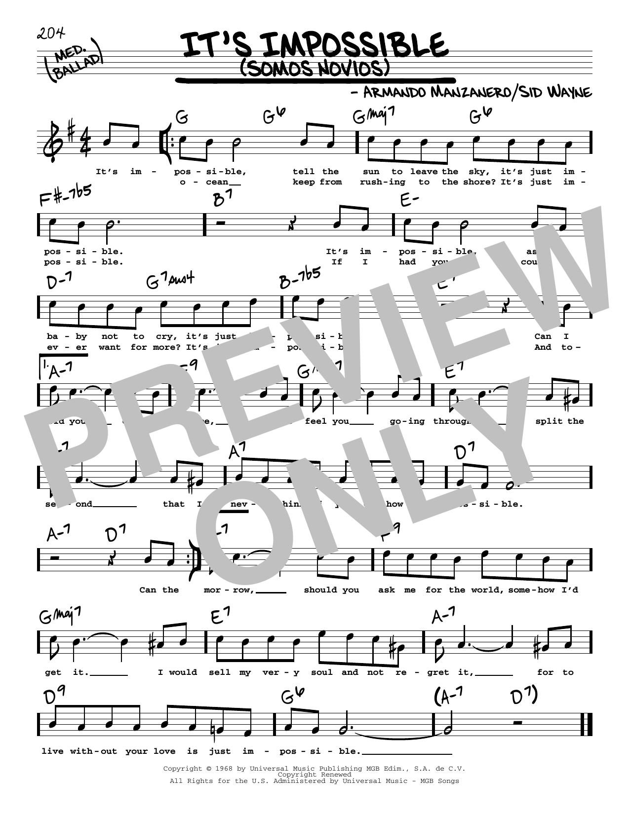 Learn to play Elvis Presley It's Impossible (Somos Novios) (High Voice) sheet music for Real Book – Melody, Lyrics & Chords in minutes. Elvis Presley It's Impossible (Somos Novios) (High Voice) sheet music preview music notes and score for Real Book – Melody, Lyrics & Chords including 1 page(s)
