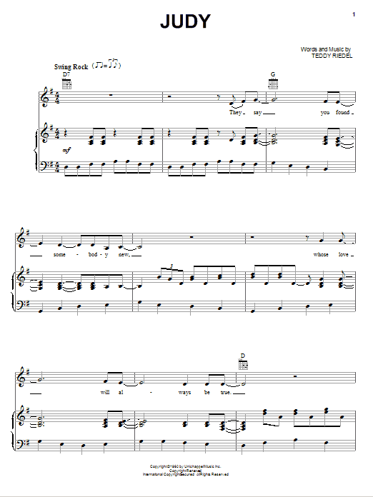 Learn to play Elvis Presley Judy sheet music for Piano, Vocal & Guitar (Right-Hand Melody) in minutes. Elvis Presley Judy sheet music preview music notes and score for Piano, Vocal & Guitar (Right-Hand Melody) including 4 page(s)