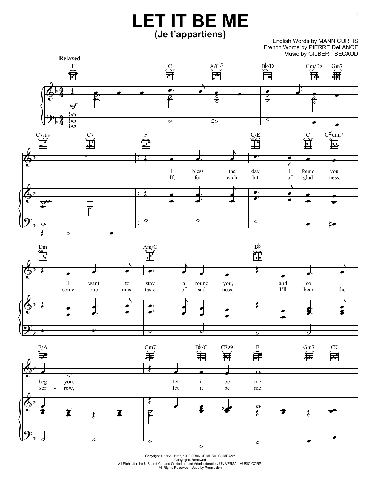 Learn to play Elvis Presley Let It Be Me (Je T'appartiens) sheet music for Easy Piano in minutes. Elvis Presley Let It Be Me (Je T'appartiens) sheet music preview music notes and score for Easy Piano including 3 page(s)