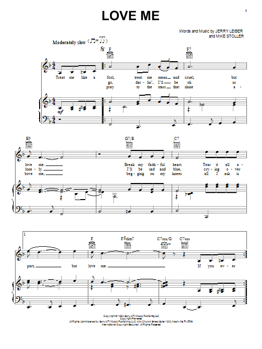 Learn to play Elvis Presley Love Me sheet music for Piano, Vocal & Guitar (Right-Hand Melody) in minutes. Elvis Presley Love Me sheet music preview music notes and score for Piano, Vocal & Guitar (Right-Hand Melody) including 3 page(s)