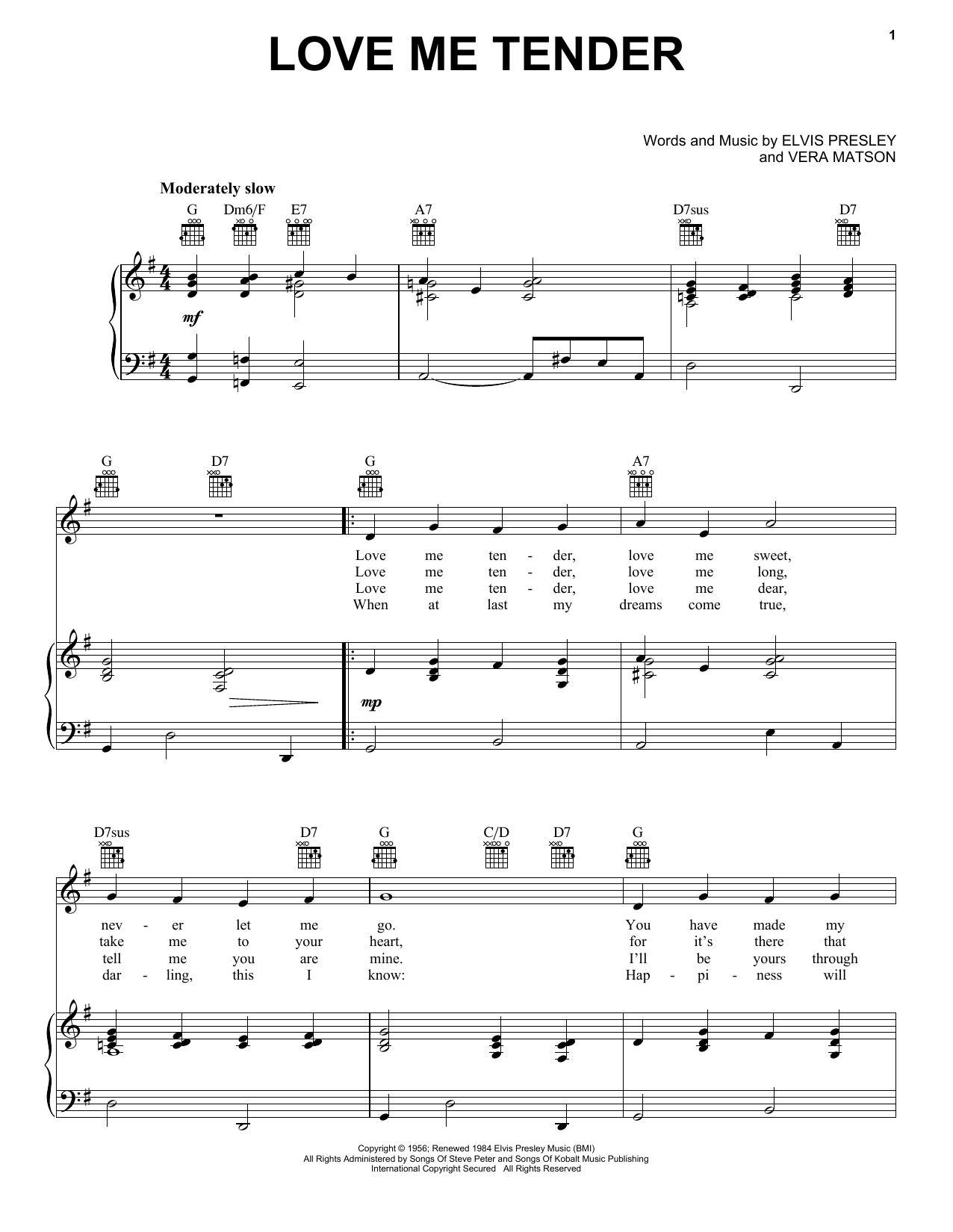 Learn to play Elvis Presley Love Me Tender sheet music for Piano, Vocal & Guitar (Right-Hand Melody) in minutes. Elvis Presley Love Me Tender sheet music notes and chords