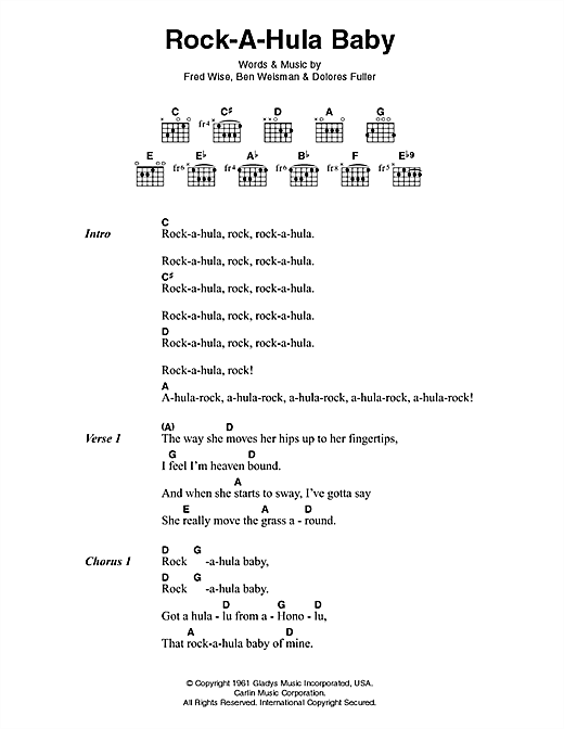 Learn to play Elvis Presley Rock-A-Hula Baby sheet music for Lyrics & Chords in minutes. Elvis Presley Rock-A-Hula Baby sheet music preview music notes and score for Lyrics & Chords including 3 page(s)