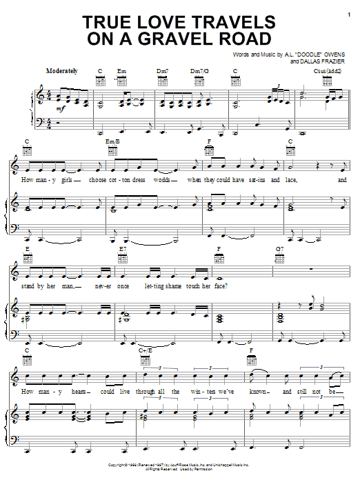 Learn to play Elvis Presley True Love Travels On A Gravel Road sheet music for Piano, Vocal & Guitar (Right-Hand Melody) in minutes. Elvis Presley True Love Travels On A Gravel Road sheet music notes and chords
