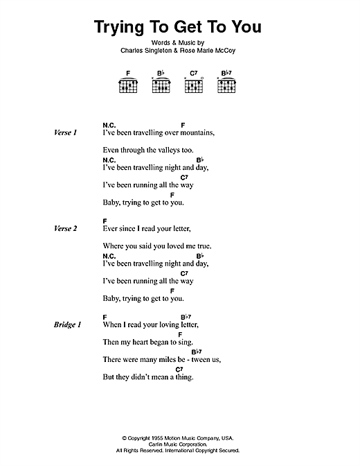 Elvis Presley Trying To Get To You sheet music preview music notes and score for Lyrics & Chords including 2 page(s)