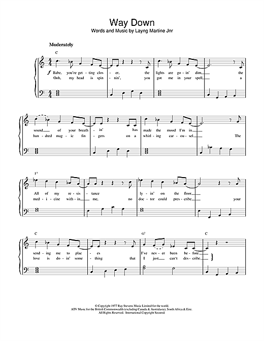 Learn to play Elvis Presley Way Down sheet music for Piano, Vocal & Guitar (Right-Hand Melody) in minutes. Elvis Presley Way Down sheet music notes and chords