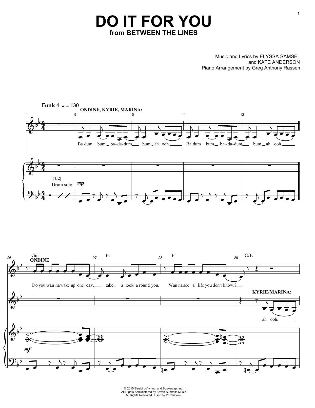 Elyssa Samsel & Kate Anderson Do It For You (from Between The Lines) sheet music, chords, lyrics - Printable PDF for Piano & Vocal
