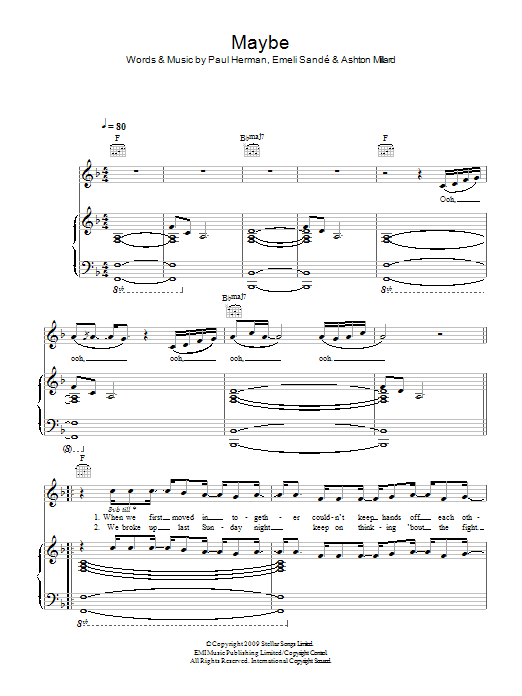 Emeli Sandé Maybe sheet music preview music notes and score for Piano, Vocal & Guitar (Right-Hand Melody) including 5 page(s)