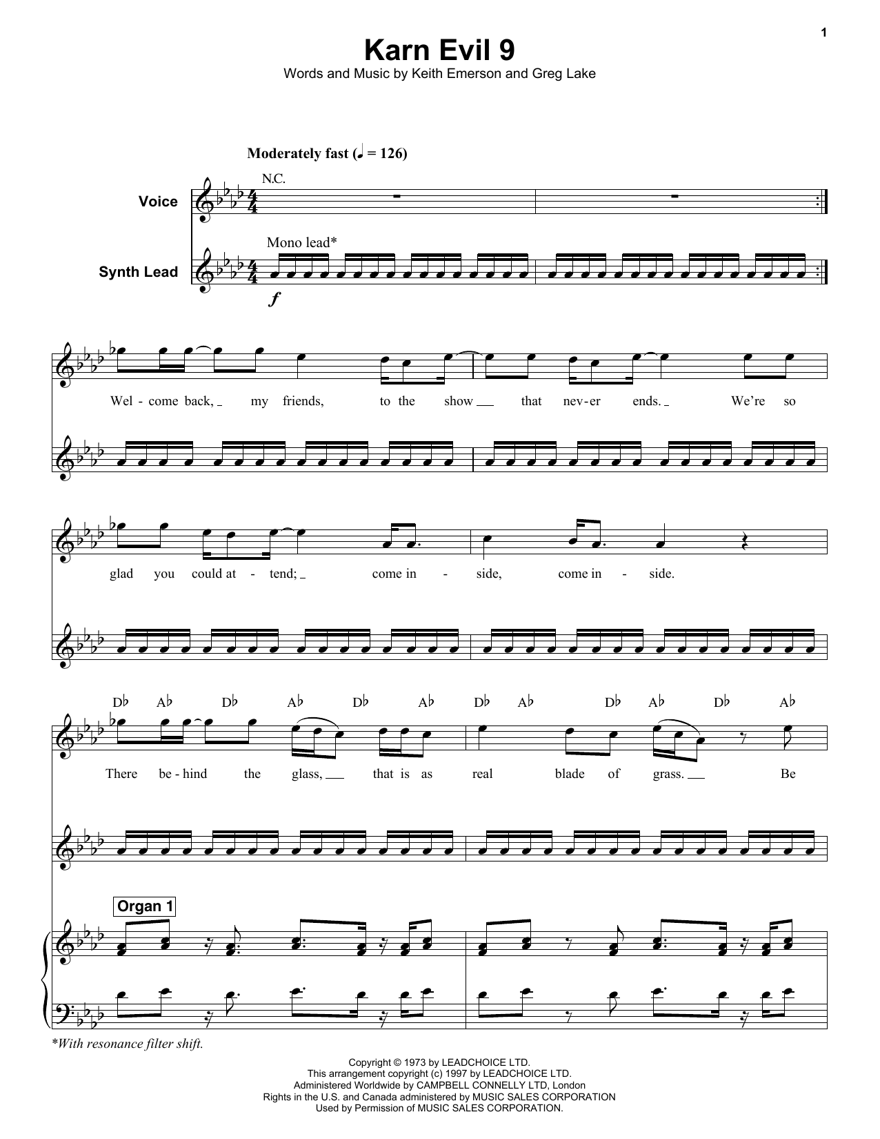 Emerson, Lake & Palmer Karn Evil 9 (First Impression) sheet music, chords, lyrics - Printable PDF for Keyboard Transcription