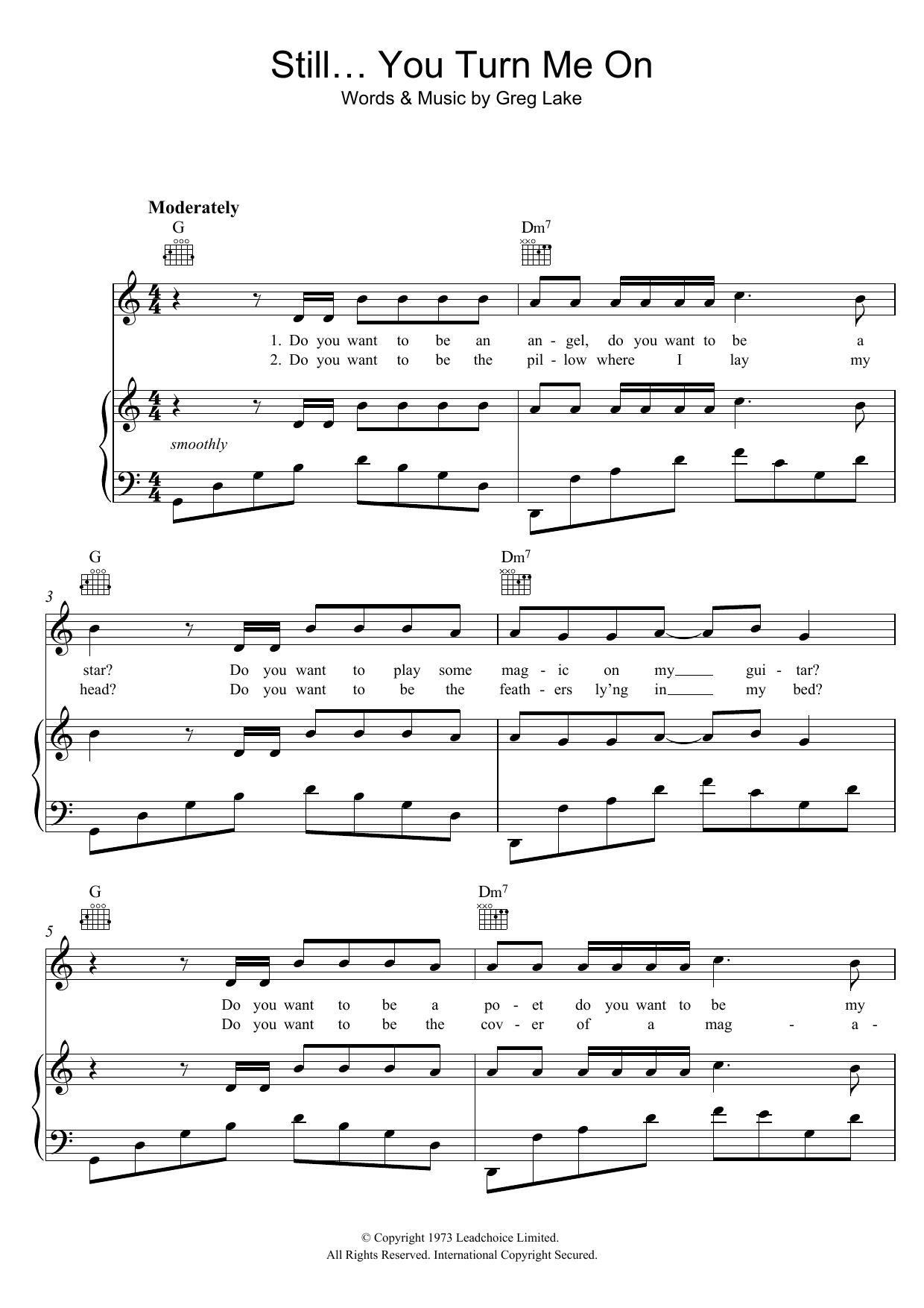 Emerson, Lake & Palmer Still You Turn Me On sheet music, chords, lyrics - Printable PDF for Piano, Vocal & Guitar (Right-Hand Melody)