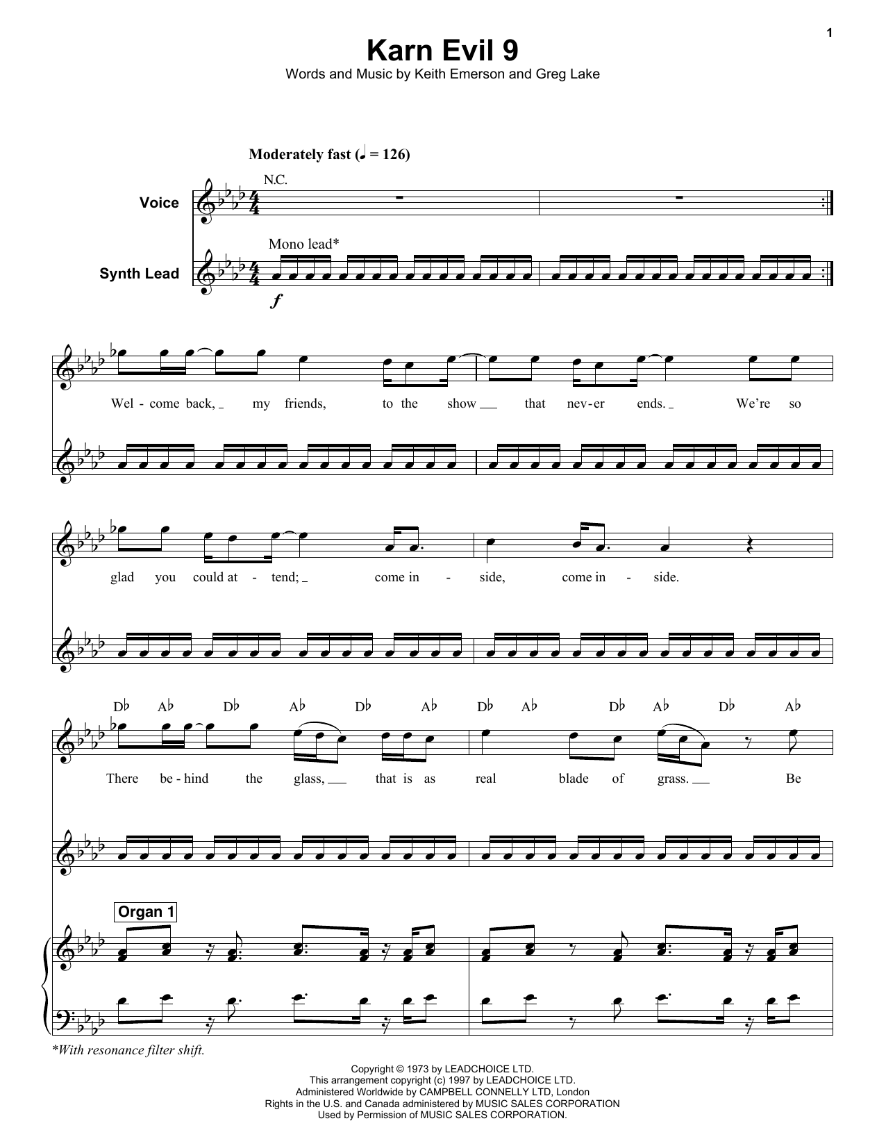Emerson, Lake & Palmer Karn Evil 9 (First Impression) sheet music preview music notes and score for Keyboard Transcription including 18 page(s)