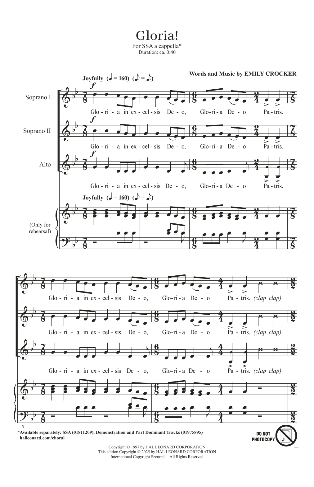 Emily Crocker A Cappella Songs For SSA Chorus sheet music, chords, lyrics - Printable PDF for SSA Choir