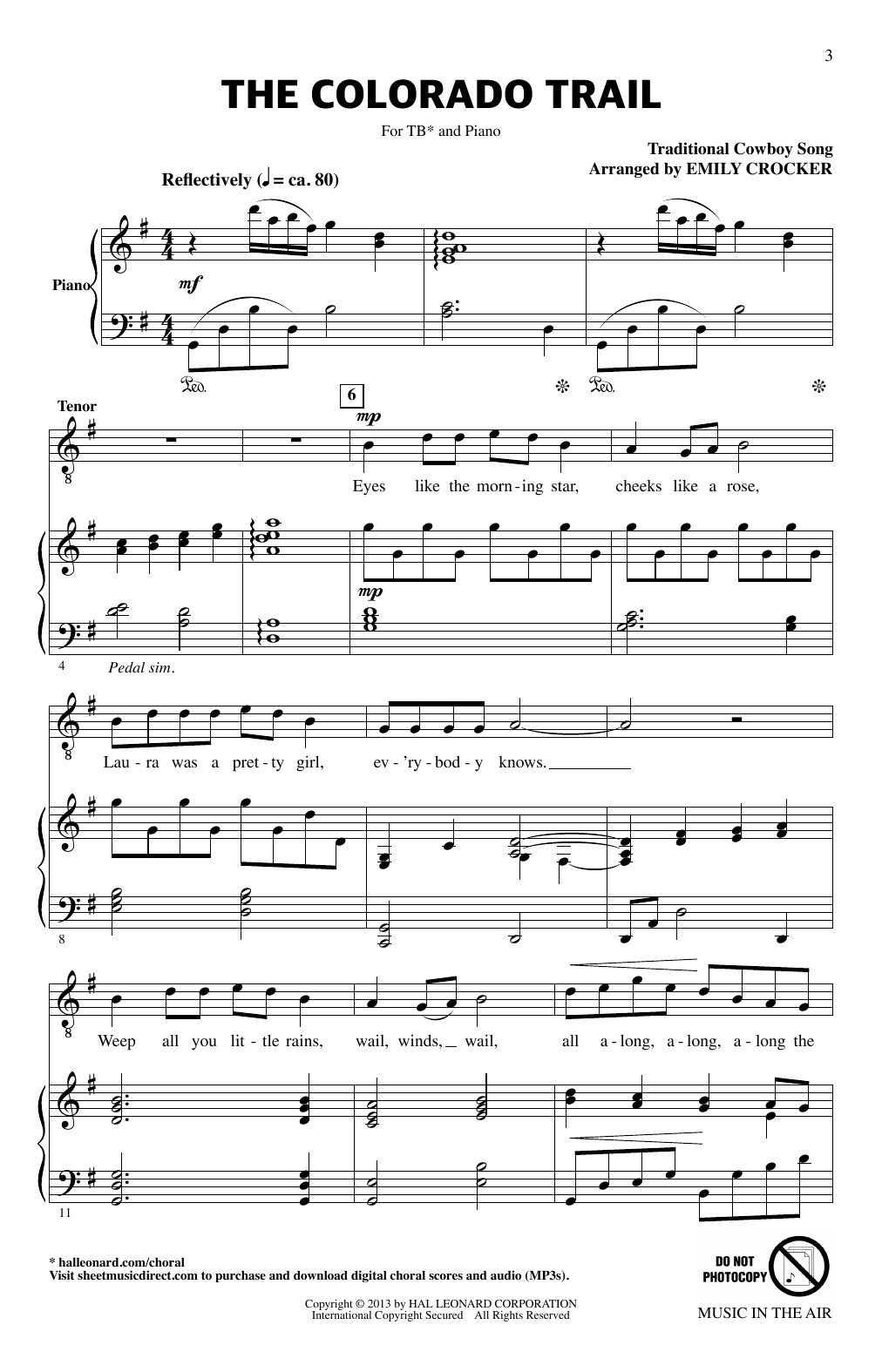 Emily Crocker Music In The Air (Collection for the Tenor-Bass Chorus) sheet music, chords, lyrics - Printable PDF for TB Choir