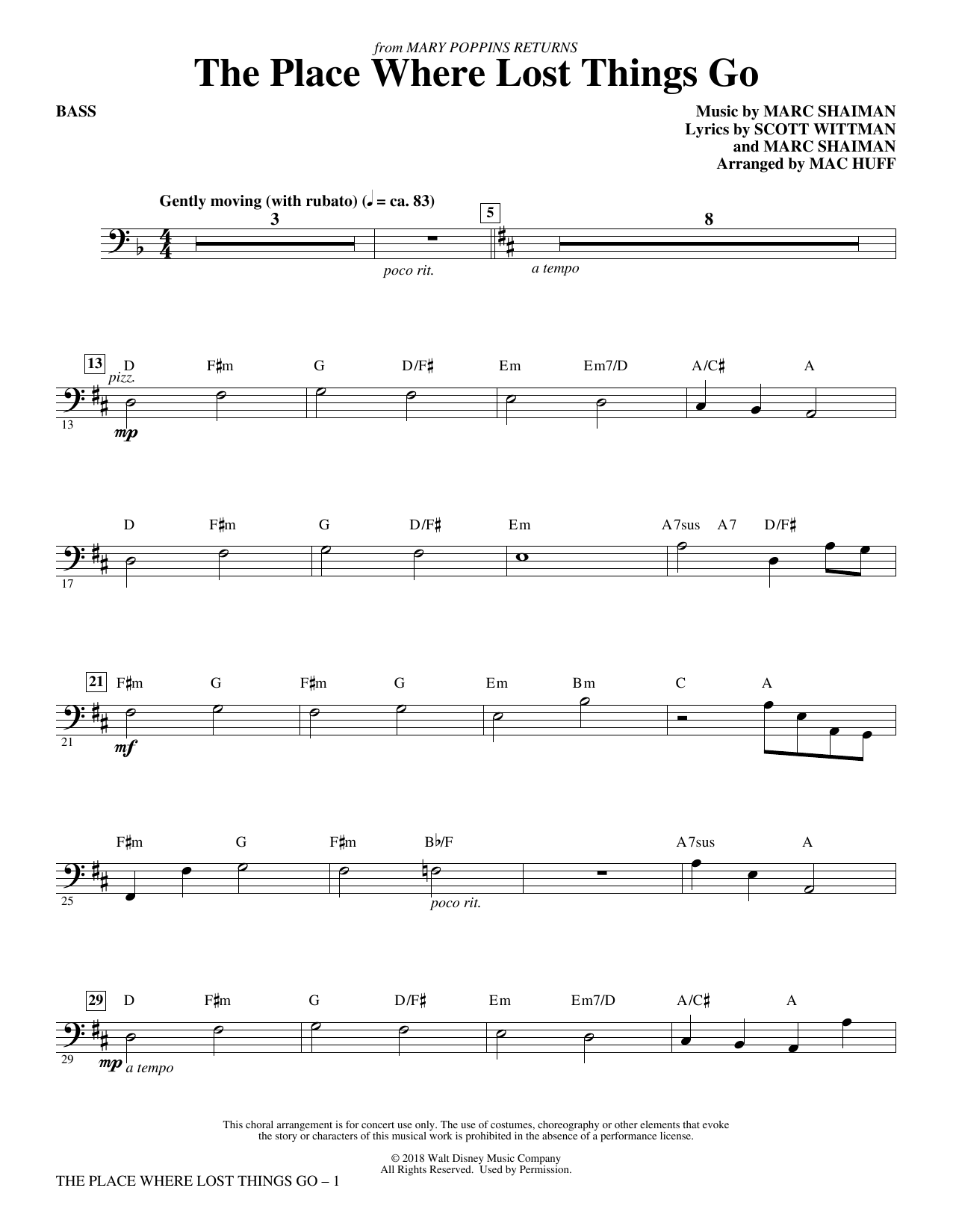 Learn to play Emily Blunt The Place Where Lost Things Go (from Mary Poppins Returns) (arr. Mac Huff) - Bass sheet music for Choir Instrumental Pak in minutes. Emily Blunt The Place Where Lost Things Go (from Mary Poppins Returns) (arr. Mac Huff) - Bass sheet music preview music notes and score for Choir Instrumental Pak including 2 page(s)