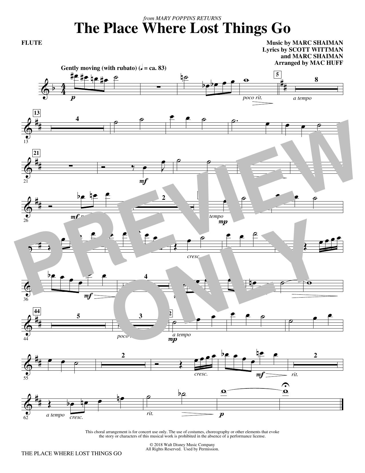 Learn to play Emily Blunt The Place Where Lost Things Go (from Mary Poppins Returns) (arr. Mac Huff) - Flute sheet music for Choir Instrumental Pak in minutes. Emily Blunt The Place Where Lost Things Go (from Mary Poppins Returns) (arr. Mac Huff) - Flute sheet music preview music notes and score for Choir Instrumental Pak including 1 page(s)