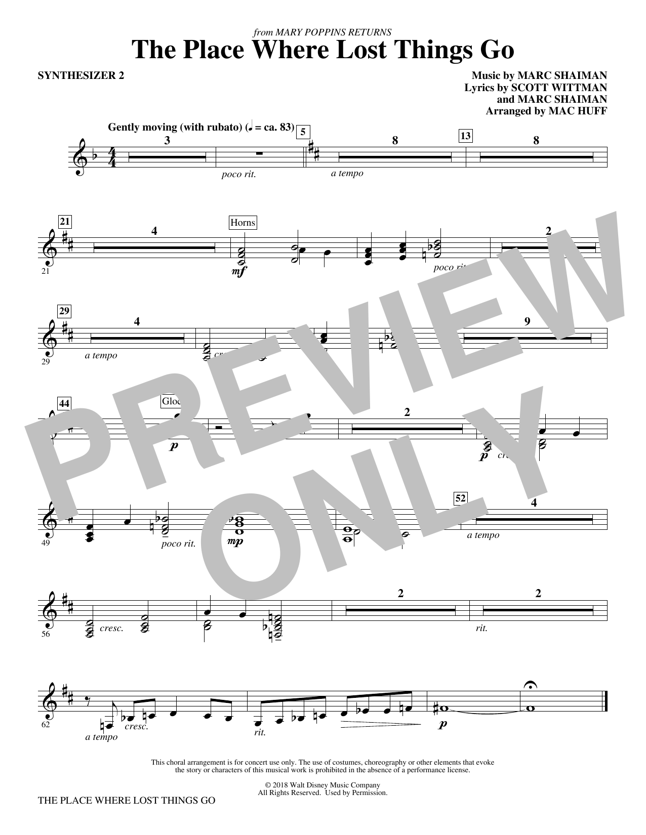 Learn to play Emily Blunt The Place Where Lost Things Go (from Mary Poppins Returns) (arr. Mac Huff) - Synthesizer II sheet music for Choir Instrumental Pak in minutes. Emily Blunt The Place Where Lost Things Go (from Mary Poppins Returns) (arr. Mac Huff) - Synthesizer II sheet music preview music notes and score for Choir Instrumental Pak including 1 page(s)