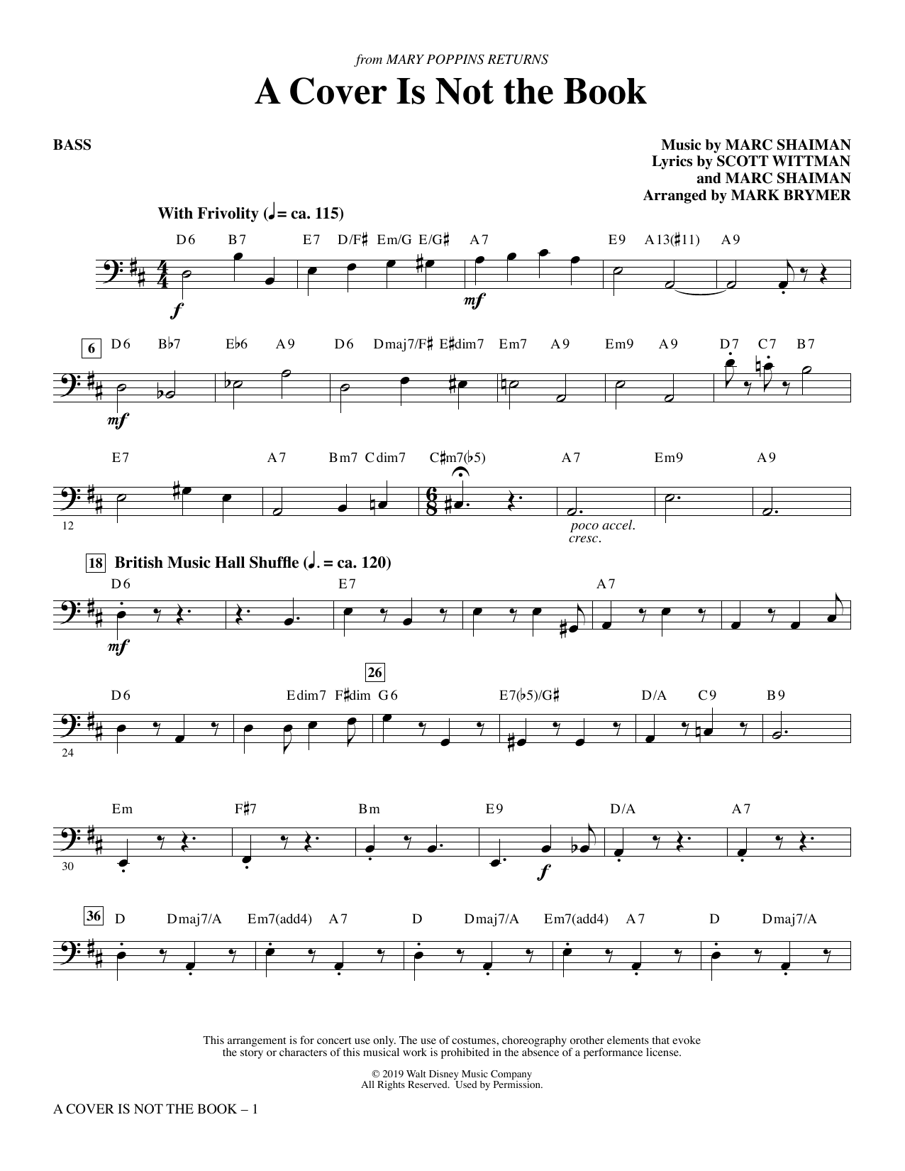 Learn to play Emily Blunt, Lin-Manuel Miranda & Company A Cover Is Not the Book (from Mary Poppins Returns) (arr. Mark Brymer) - Bass sheet music for Choir Instrumental Pak in minutes. Emily Blunt, Lin-Manuel Miranda & Company A Cover Is Not the Book (from Mary Poppins Returns) (arr. Mark Brymer) - Bass sheet music preview music notes and score for Choir Instrumental Pak including 3 page(s)