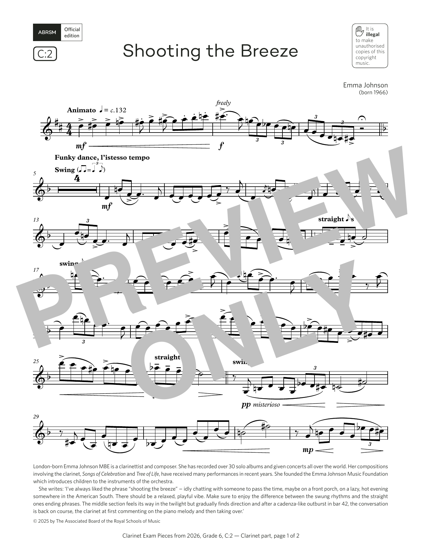 Emma Johnson Shooting the Breeze (Grade 6, list C2, from the ABRSM Clarinet Syllabus from 2026) sheet music, chords, lyrics - Printable PDF for Clarinet Solo
