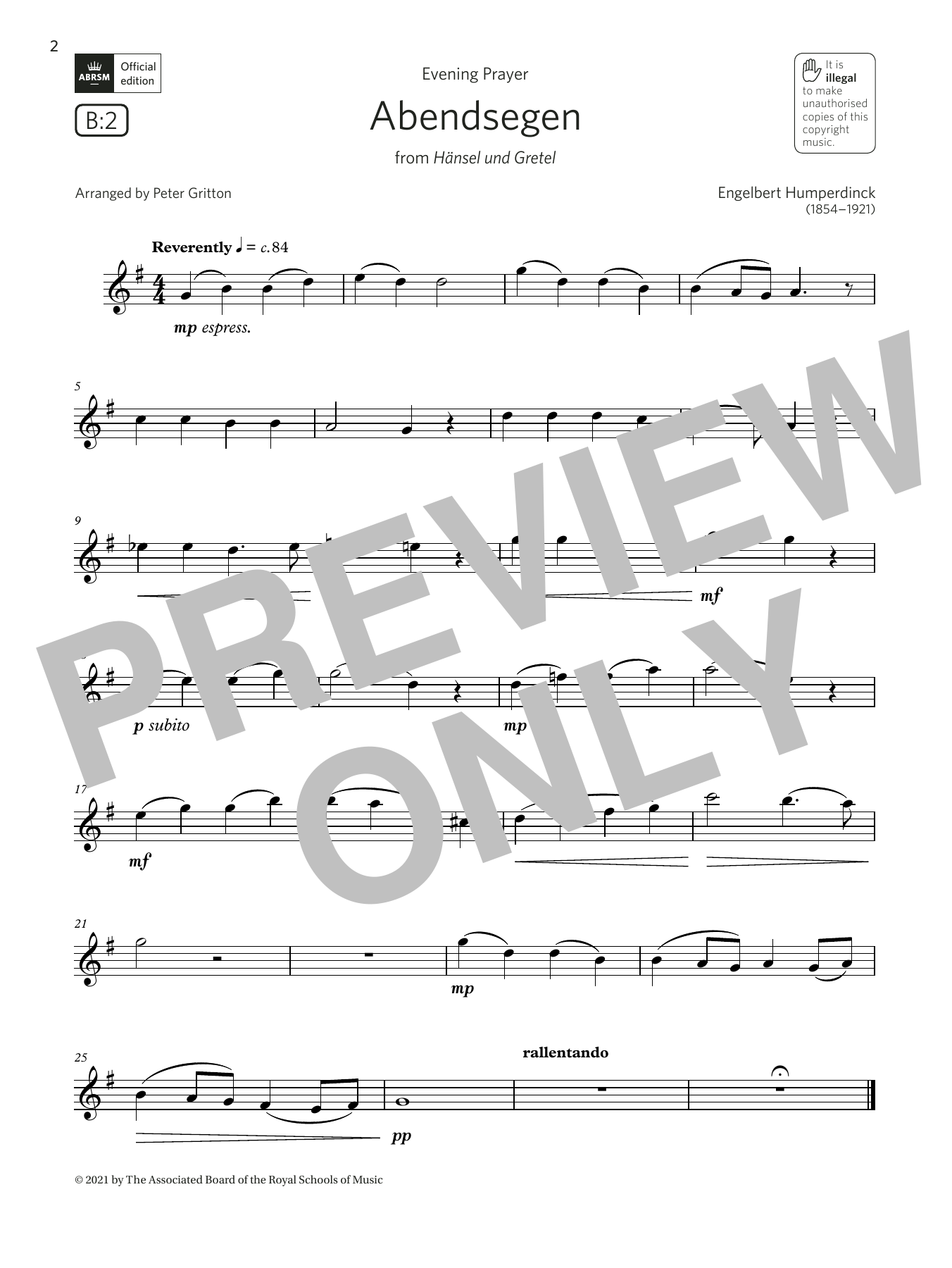 Engelbert Humperdinck Abendsegen (from Hänsel und Gretel) (Grade 2 List B2 from the ABRSM Saxophone syllabus from 2022) sheet music, chords, lyrics - Printable PDF for Alto Sax Solo