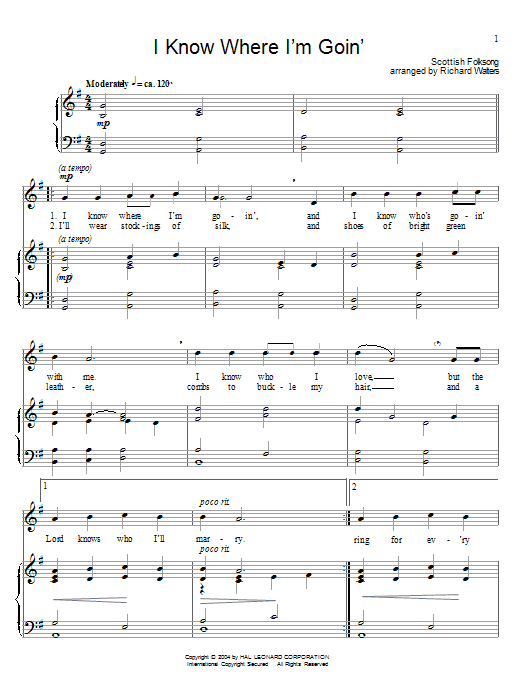 Learn to play Traditional English I Know Where I'm Goin' sheet music for Piano, Vocal & Guitar (Right-Hand Melody) in minutes. Traditional English I Know Where I'm Goin' sheet music preview music notes and score for Piano, Vocal & Guitar (Right-Hand Melody) including 3 page(s)