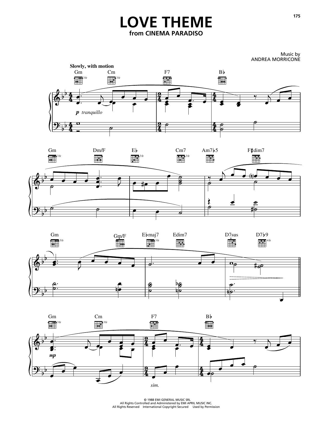 Ennio Morricone Love Theme (Tema D'Amore) (from Cinema Paradiso) sheet music, chords, lyrics - Printable PDF for Piano Solo