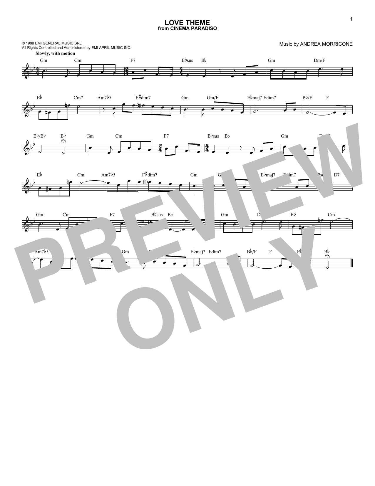 Ennio Morricone Love Theme (Tema D'Amore) sheet music, chords, lyrics - Printable PDF for Melody Line, Lyrics & Chords