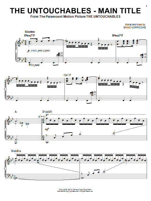Learn to play Ennio Morricone The Untouchables - Main Title sheet music for Piano in minutes. Ennio Morricone The Untouchables - Main Title sheet music notes and chords