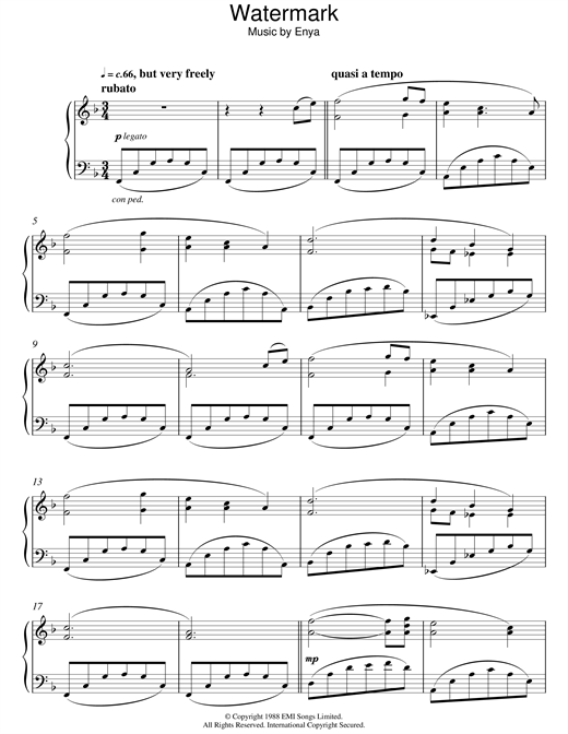 Learn to play Enya Watermark sheet music for Piano in minutes. Enya Watermark sheet music notes and chords
