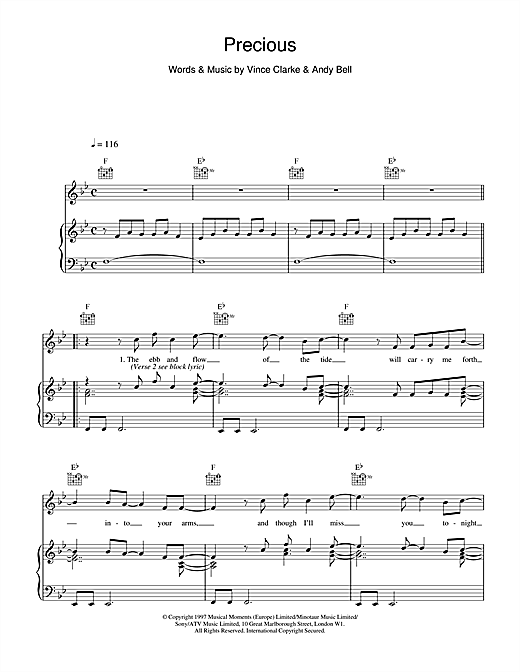 Learn to play Erasure Precious sheet music for Piano, Vocal & Guitar (Right-Hand Melody) in minutes. Erasure Precious sheet music notes and chords