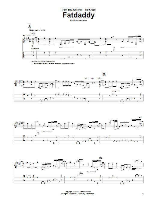 Download Eric Johnson Fatdaddy sheet music notes and chords for Guitar Tab - Download Printable PDF and start playing in minutes.