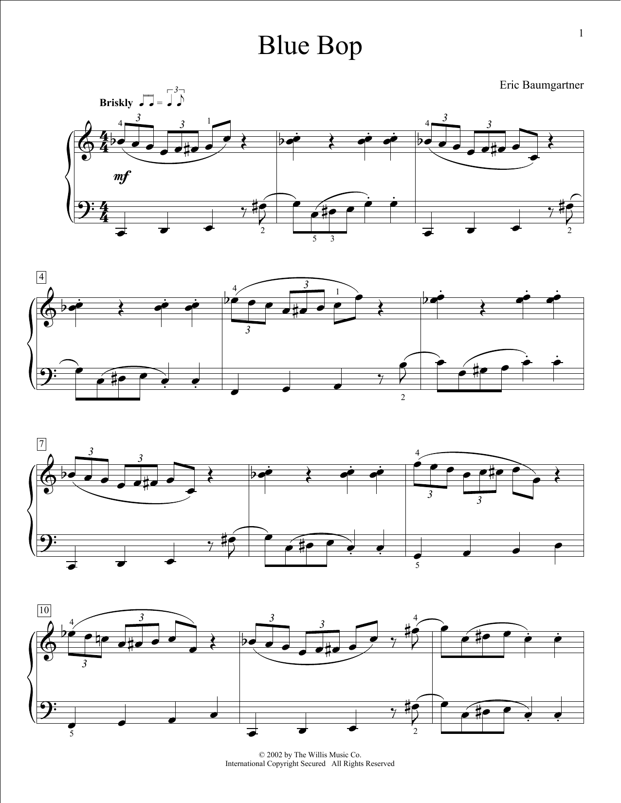 Eric Baumgartner Blue Bop sheet music preview music notes and score for Educational Piano including 2 page(s)