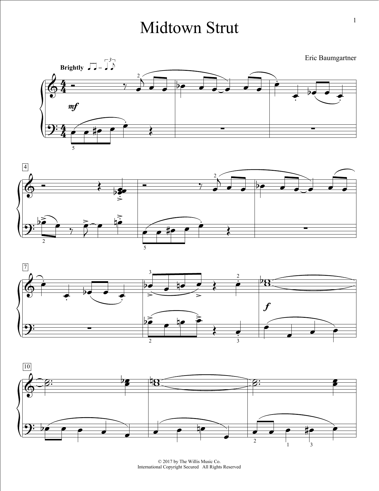 Eric Baumgartner Midtown Strut sheet music preview music notes and score for Educational Piano including 2 page(s)