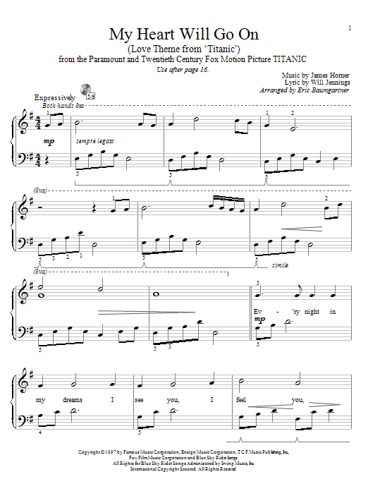 Learn to play Celine Dion My Heart Will Go On (Love Theme from Titanic) sheet music for Easy Piano in minutes. Celine Dion My Heart Will Go On (Love Theme from Titanic) sheet music preview music notes and score for Easy Piano including 3 page(s)