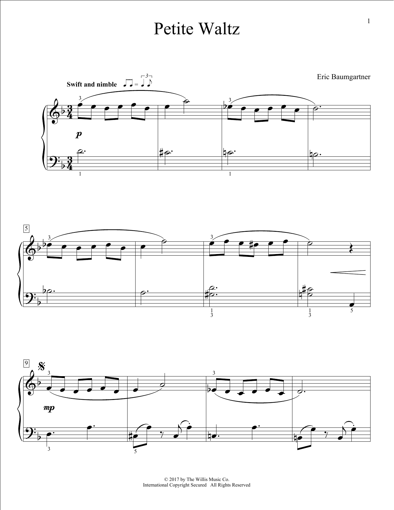 Eric Baumgartner Petite Waltz sheet music preview music notes and score for Educational Piano including 2 page(s)