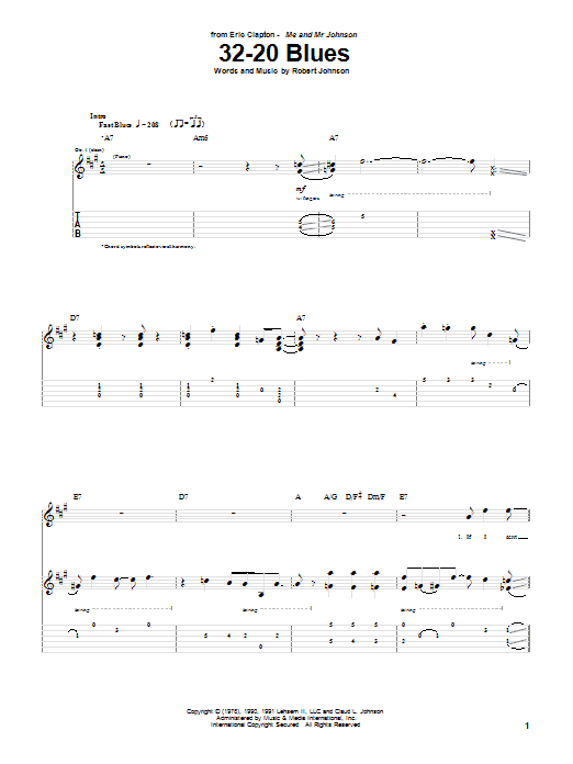 Learn to play Eric Clapton 32-20 Blues sheet music for Guitar Tab in minutes. Eric Clapton 32-20 Blues sheet music preview music notes and score for Guitar Tab including 8 page(s)