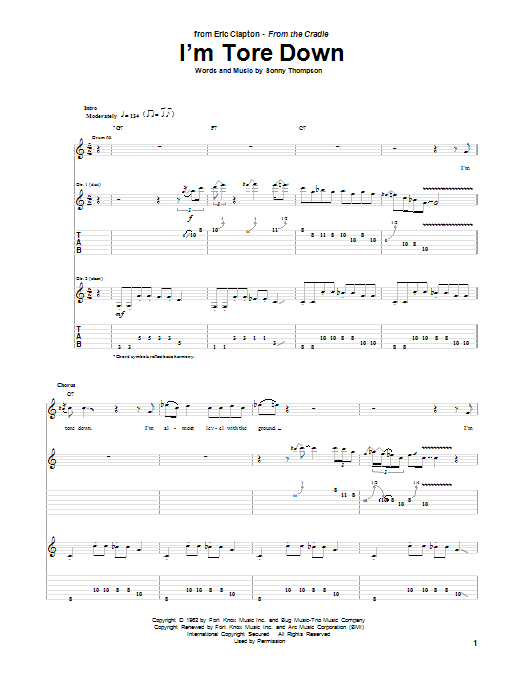 Learn to play Eric Clapton I'm Tore Down sheet music for Guitar Tab in minutes. Eric Clapton I'm Tore Down sheet music preview music notes and score for Guitar Tab including 7 page(s)