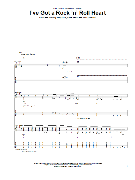 Learn to play Eric Clapton I've Got A Rock 'N' Roll Heart sheet music for Guitar Tab in minutes. Eric Clapton I've Got A Rock 'N' Roll Heart sheet music preview music notes and score for Guitar Tab including 10 page(s)