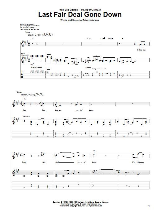 Learn to play Eric Clapton Last Fair Deal Gone Down sheet music for Guitar Tab in minutes. Eric Clapton Last Fair Deal Gone Down sheet music preview music notes and score for Guitar Tab including 8 page(s)