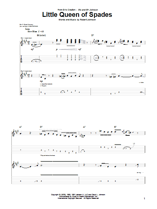 Learn to play Eric Clapton Little Queen Of Spades sheet music for Guitar Tab in minutes. Eric Clapton Little Queen Of Spades sheet music preview music notes and score for Guitar Tab including 11 page(s)