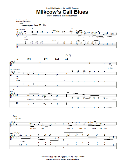 Learn to play Eric Clapton Milkcow's Calf Blues sheet music for Guitar Tab in minutes. Eric Clapton Milkcow's Calf Blues sheet music preview music notes and score for Guitar Tab including 6 page(s)