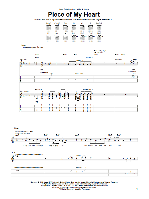 Learn to play Eric Clapton Piece Of My Heart sheet music for Guitar Tab in minutes. Eric Clapton Piece Of My Heart sheet music preview music notes and score for Guitar Tab including 11 page(s)