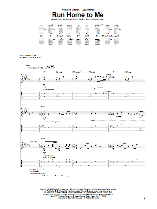Learn to play Eric Clapton Run Home To Me sheet music for Guitar Tab in minutes. Eric Clapton Run Home To Me sheet music preview music notes and score for Guitar Tab including 18 page(s)