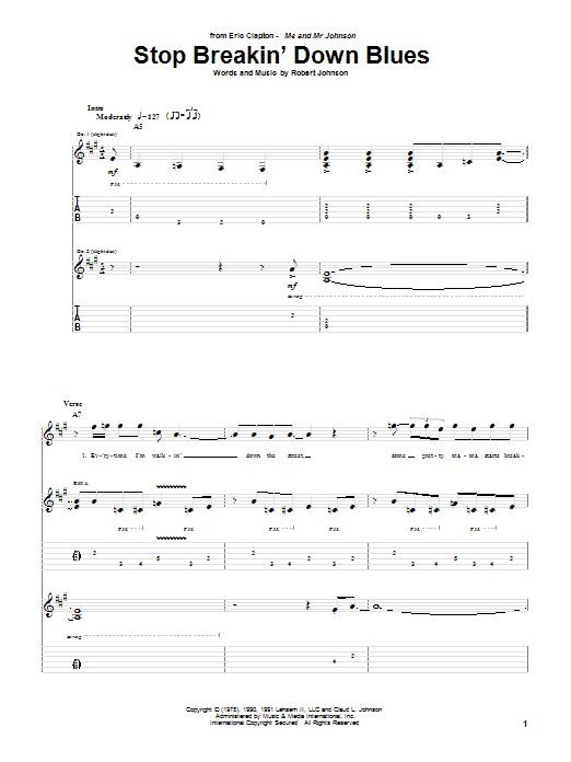Learn to play Eric Clapton Stop Breakin' Down Blues sheet music for Guitar Tab in minutes. Eric Clapton Stop Breakin' Down Blues sheet music preview music notes and score for Guitar Tab including 7 page(s)