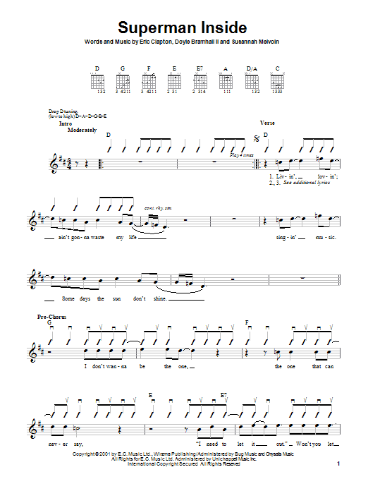 Learn to play Eric Clapton Superman Inside sheet music for Easy Guitar Tab in minutes. Eric Clapton Superman Inside sheet music notes and chords